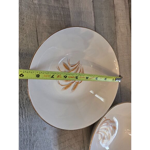 Vintage Homer Laughlin Golden Wheat Pattern Serving Bowls 2 Gold Trim 8.5" MCM - Picture 5 of 6